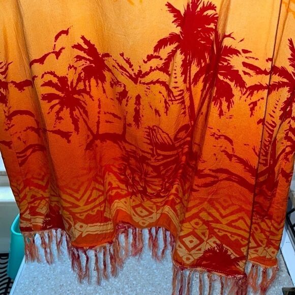 Vintage Sonoma Jean Company Orange Palm Tree Print Fringe Tank Dress Size S - Picture 4 of 6
